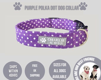 Purple dog collar - Purple polka dot dog collar - Girl dog collar - Boy dog collar - Puppy collar - Polka dot dog collar - Spotty dog collar