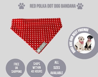 Red over collar dog bandana, red polka dot dog bandana, polka dot dog bandana, red pet bandana, red polka dot collar bandana,red dog scarf