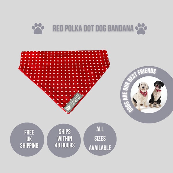 Bandana rouge avec collier pour chien, bandana pour chien à pois rouges, bandana pour chien à pois, bandana rouge pour animal de compagnie, bandana pour collier à pois rouges, écharpe rouge pour chien