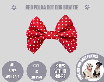 Red polka dot dog bow tie, Red dog bow tie, Dog collar bow, Red dog bow, Dog bow tie, Red polka dot dog bow tie, Spotty dog collar bow tie