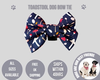 Navy toadstool dog collar bow tie, navy dog bow tie, Toadstool dog bow tie, dog collar bow tie, dog bow tie, bow tie for dogs, dog gift