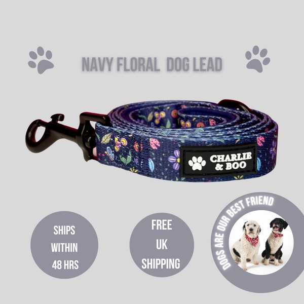 Navy floral dog lead, Pink floral dog lead, Floral dog lead, pet leash,Dog lead, Dog leash, Gifts for dogs, Stylish dog lead,Dog lovers gift