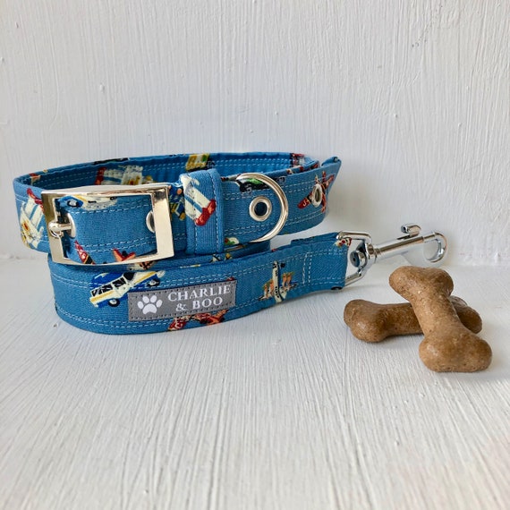 blue dog collar and lead