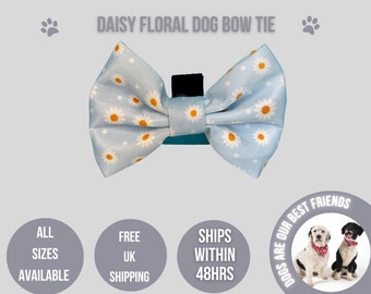 Daisy chain dog bow tie, Floral dog collar bow, Blue dog bow,