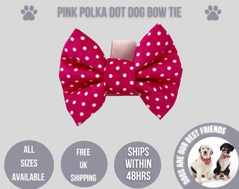 Pink and white polka dot dog collar bow tie, pink polka dot dog bow tie, pink dog bow tie, dog collar bow tie, polka dot dog collar bow tie