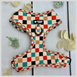 Patchwork/Plaid orange chest dog harness, Adjustable padded neoprene dog walking, Girl or boy, puppy dog walking accessory