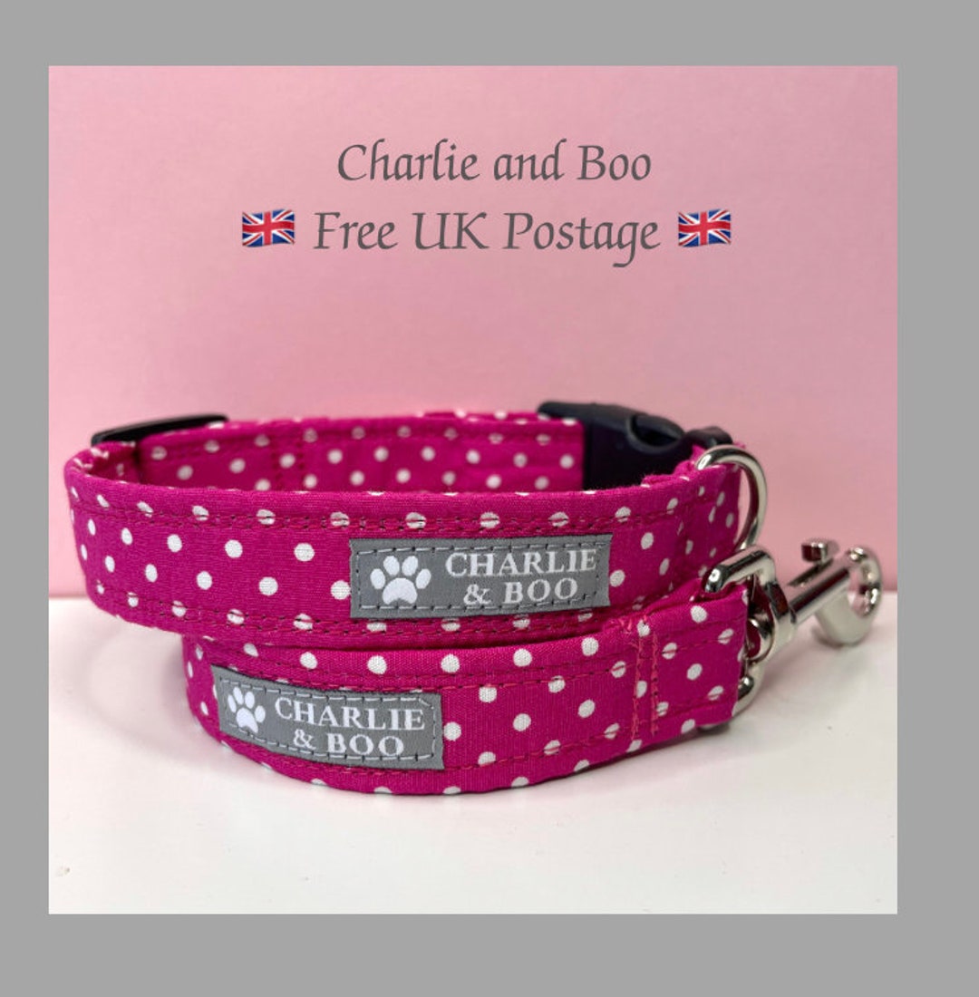 Pink and White Polka Dot Dog Collar and Lead Pink Dog Collar Etsy