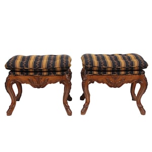 Late 20th Century Louis XV Style Upholstered Wood Benches—Pair