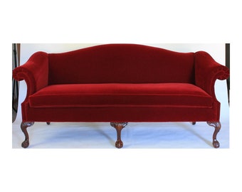 Red Velvet Camelback Sofa