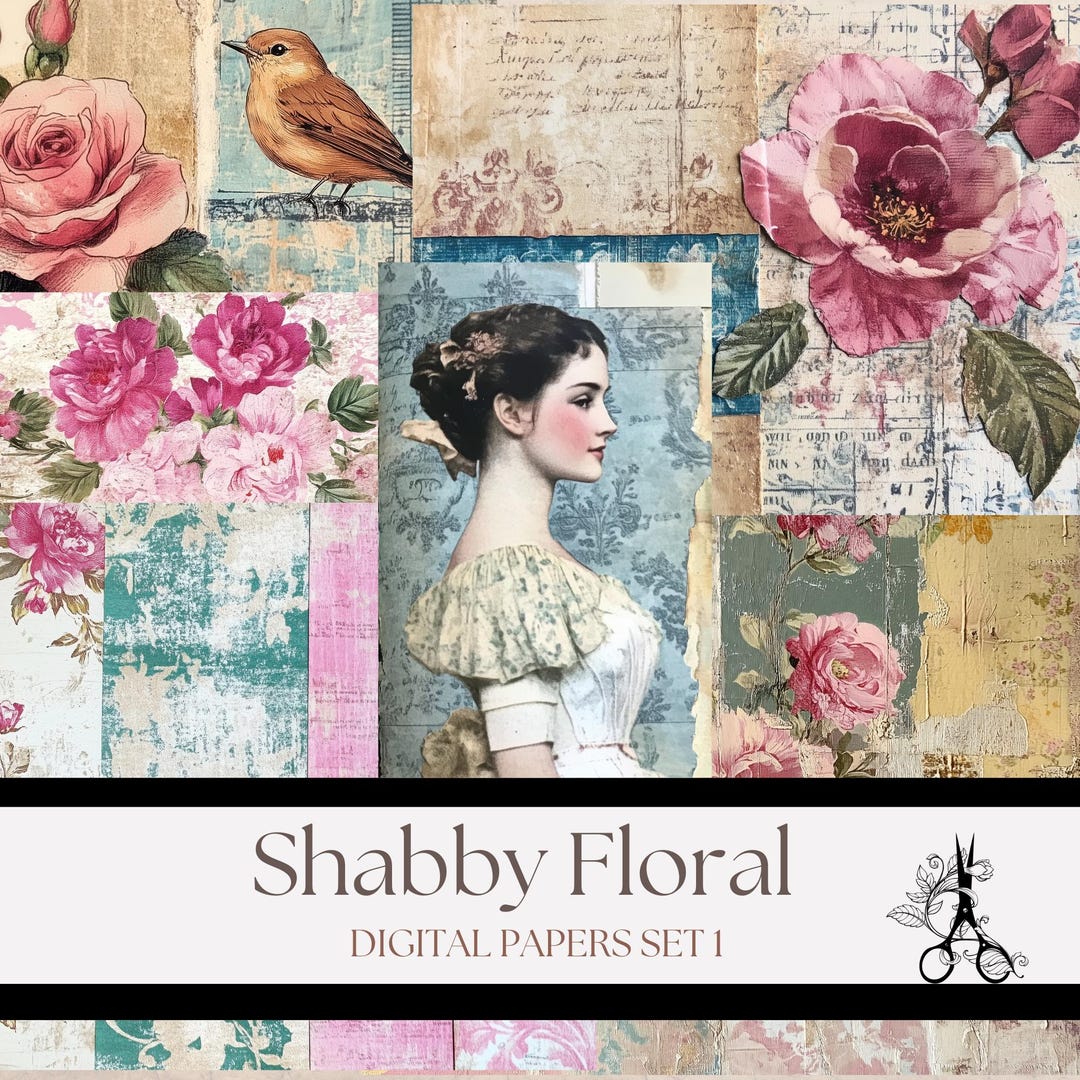 Vintage Floral Digital Paper: Shabby Chic Printable Set for ...