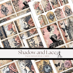 Shadow and Lace Victorian Gothic Lace Journal Cards & Tags: Printable Shadow Elements for Scrapbooking, Mixed Media