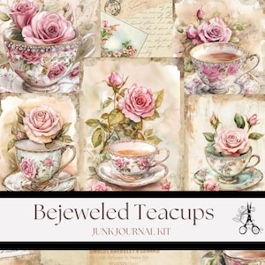 Bejeweled Teetassen - Digitales Junk Journal Printable Kit für Handwerker, Künstler und Scrapbooks