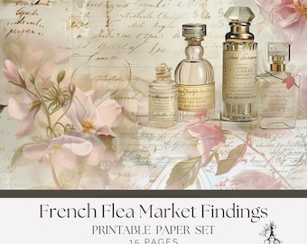 French Flea Market Findings Junk Journal Paper –  Romantic Shabby Chic Background (Digital Download)