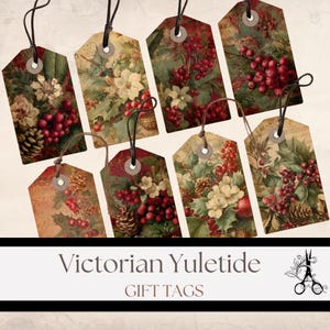 Victorian Yuletide Gift Tags: Printable Tags for Holiday Christmas Gifts Ephemera (Digital Download)