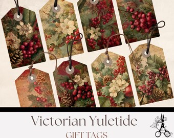 Victorian Yuletide Gift Tags: Printable Tags for Holiday Christmas Gifts Ephemera (Digital Download)
