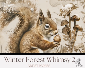 Winter Forest Whimsy Junk Journal Artist Pages: Woodland Animals Printable Background Papers (Digital Download)