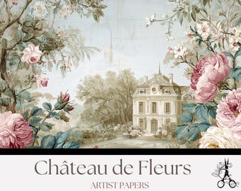 Páginas do Junk Journal do rococó francês: papéis florais vintage do Château de Fleurs (download digital)