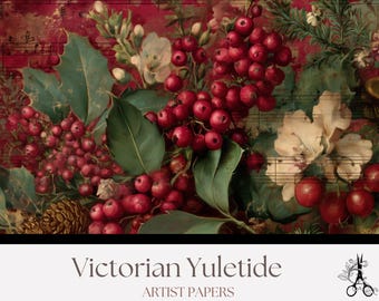Victorian Christmas Junk Journal Pages: Vintage Old World Yuletide Printable Background Papers (Digital Download)