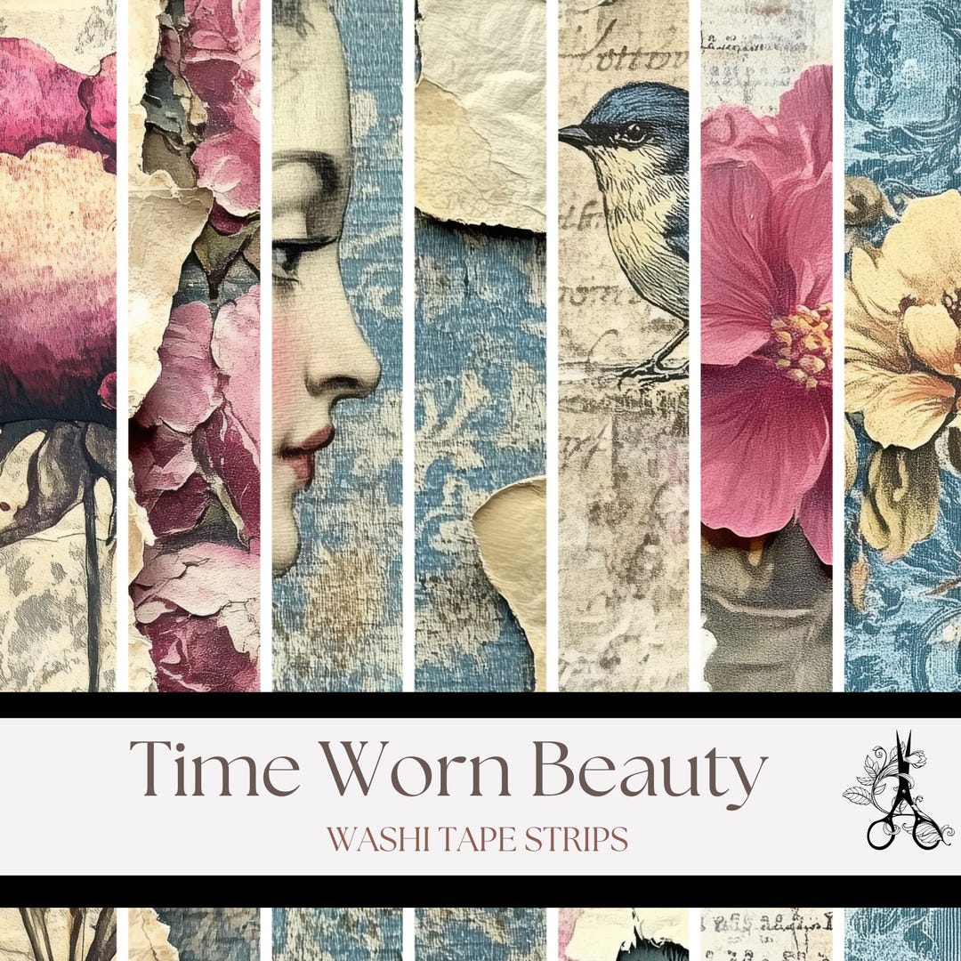 Vintage Floral Washi Tape Strips: Junk Journal Ephemera (digital ...