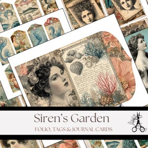 Siren's Garden - Pasta e itens para imprimir com inspiração vintage para scrapbooking e diário
