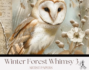 Winter Forest Whimsy Junk Journal Artist Pages: Woodland Animals Printable Background Papers (Digital Download)