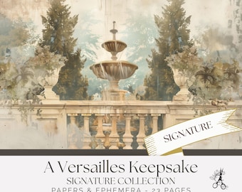 Papéis e enfeites para diário de recordações de Versalhes | Kit imprimível Jardim Francês (Download Digital)