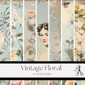 Vintage bloemen washi-strips - vintage-geïnspireerde bloemen afdrukbare ephemera voor junkjournaling en collage
