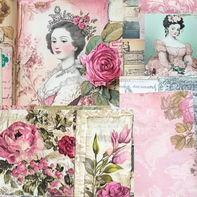 Vintage French Rose Junk Journal Kit: Shabby Chic Floral (printable ...