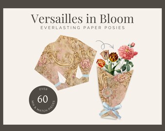 Kit de arranjos florais em papel estilo rococó francês – Buquê imprimível, enfeites delicados, itens decorativos para diário (Download instantâneo)