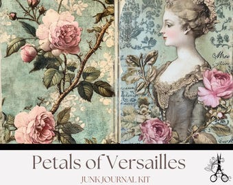 Diário de sucata francês vintage para impressão: Pétalas de Versalhes para scrapbooking e artesanato