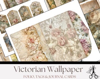Victorian Wallpaper Ephemera: Vintage Journal Cards and Tags (Digital Download)