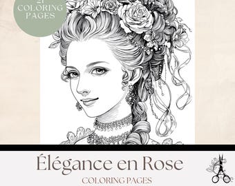 Desenhos para colorir Elegância em Rosa: Francês Vintage, Papéis de Diário Inúteis (Download Digital)