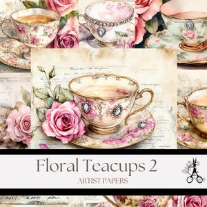 Bloementheekopjes 2 - Vintage Digital Artist Papers voor junkjournals, collage, crafts, printable