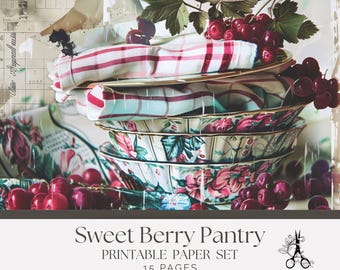 French Cottage Junk Journal Papers – Berry Pantry, Vintage Kitchen (Digital Download)