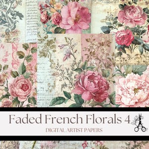 Flores francesas descoloridas 4 - Papel digital vintage para revistas basura, collages, manualidades e imprimibles