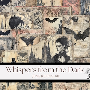 Gothic Victoriaanse Vampire Junk Journal Kit: afdrukbare plakboekbenodigdheden met kasteel, vleermuizen en ephemera