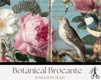 Kit de diário floral francês: papéis vintage de mercado de pulgas, etiquetas e itens efêmeros (download digital)