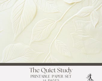 Neutral Vintage Paper Pack - The Quiet Study– Linen, Grid, Botanical Backgrounds (Digital Download)