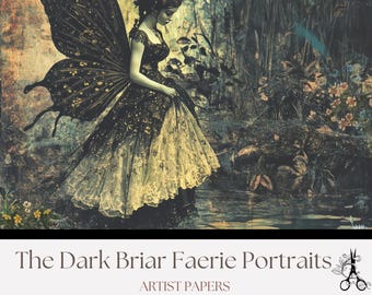 Dark Briar Faerie Portrait Junk Journal Papers: Gothic Woodland Fairy Printable Background (Digital Download)