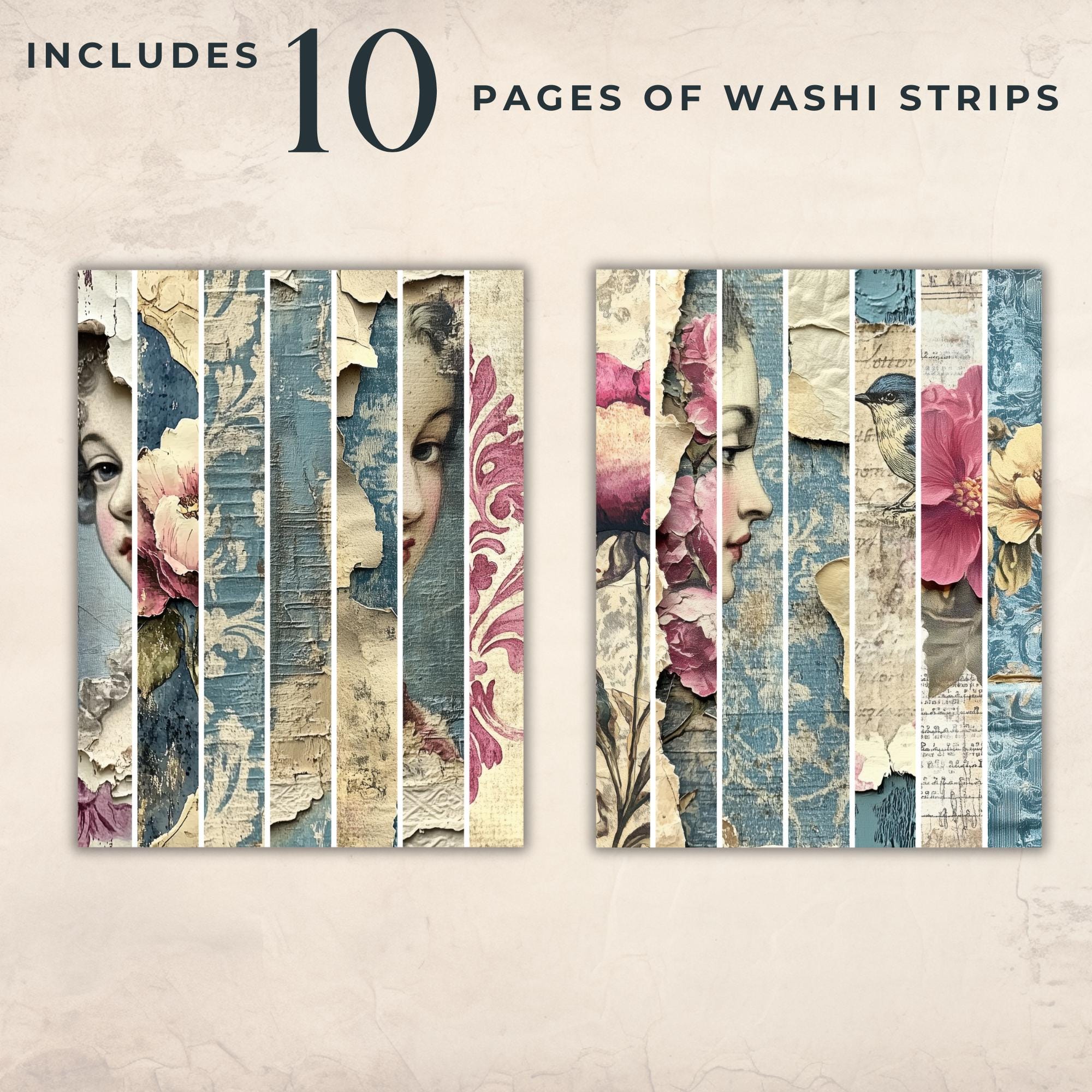 Vintage Floral Washi Tape Strips: Junk Journal Ephemera (digital ...