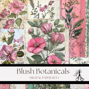 Ensemble de papier numérique floral Blush d'inspiration vintage : kit de journal d'artiste imprimable pour la création