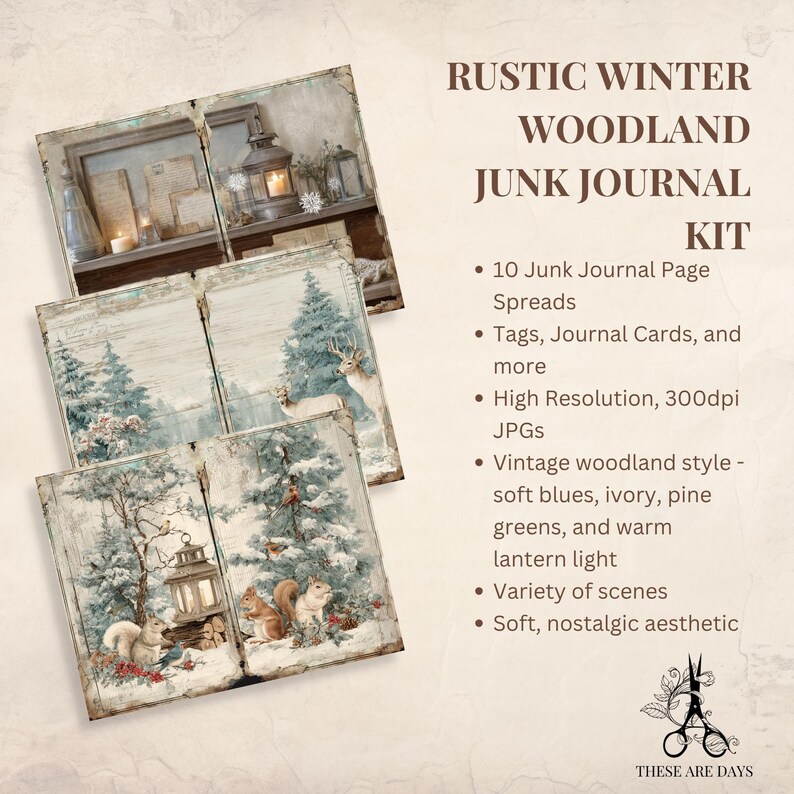 Rustic Winter Woodland Junk Journal Kit: Snowy Cozy Papers, Tags, and ...