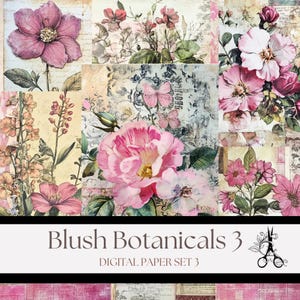 Ensemble de 3 papiers numériques botaniques blush d'inspiration vintage 3 : kit de journal d'artiste imprimable pour la création