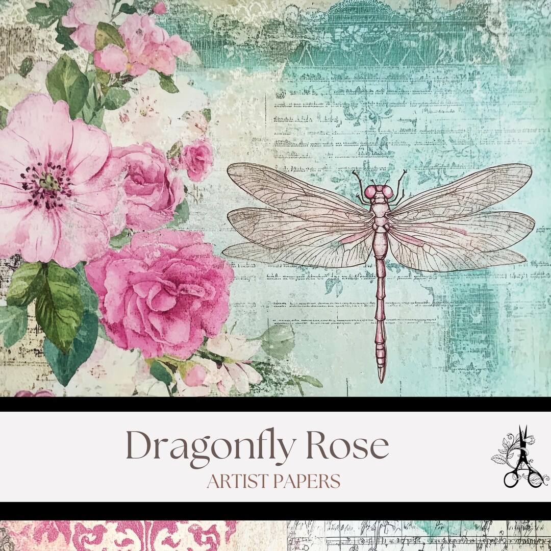 Dragonfly Rose Junk Journal Pages: Shabby Chic Teal & Pink Printable ...