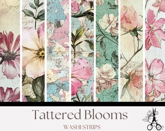 Tattered Blooms Washi Strips -  Vintage-Inspired Floral Printable Ephemera for Junk Journaling and Collage