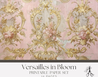 Papel floral rococó francês – Efêmeros para diário de arte estilo Versalhes (Download digital)