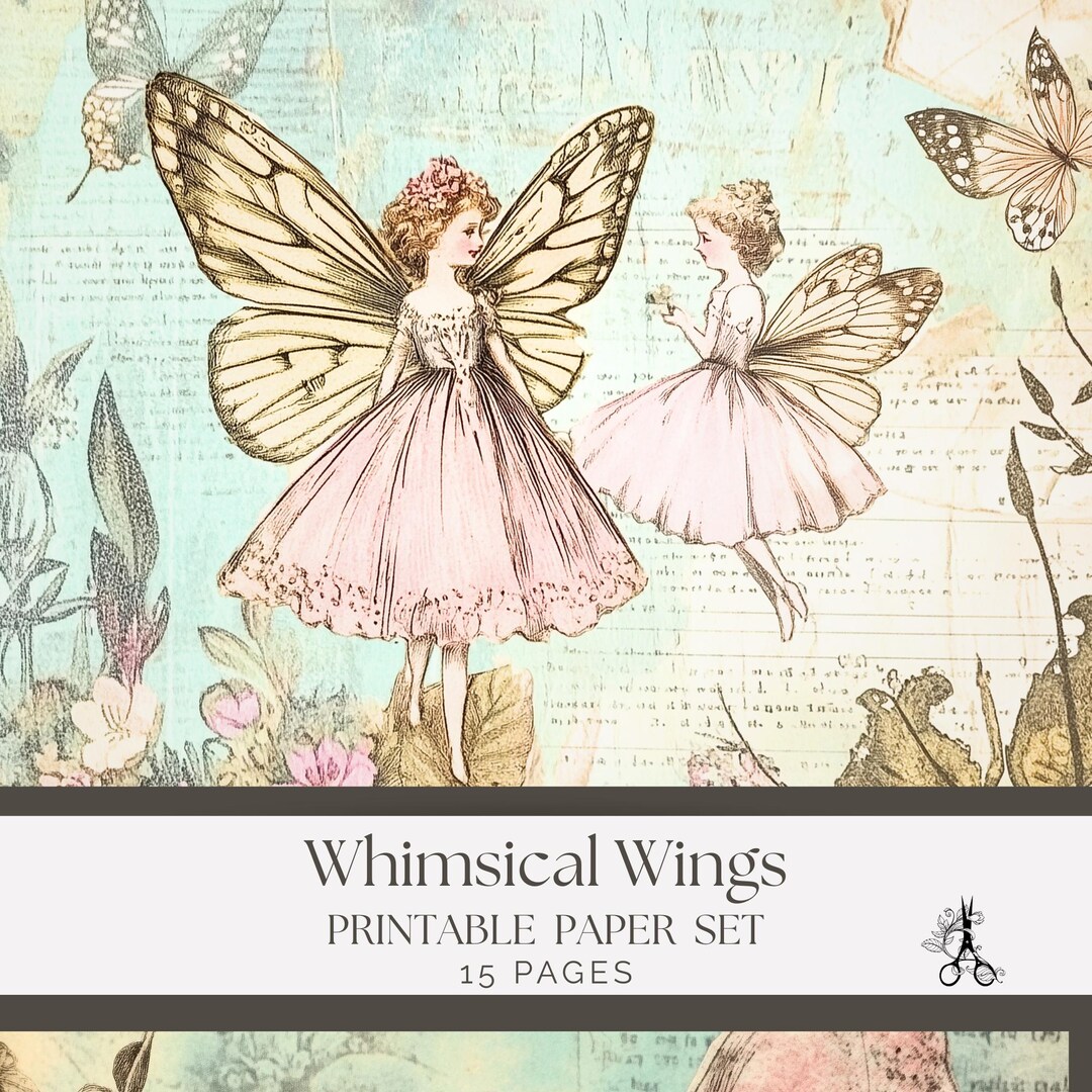 Whimsical Wings Junk Journal Papers | Vintage Fairy Butterfly ...