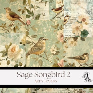 Salbei Singvögel 2 - Vintage Vogel & botanische druckbare Künstlerpapiere für Junk Journals, Collage, Handwerk