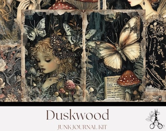 Duskwood Junk Journal Kit - Gothic Fairy Woodland Digital Printables for Scrapbooking, Collage, Crafts