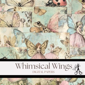 Whimsical Wings Enchanting Fairy Digital Papers: Springtime Printables for Shabby Chic Junk Journals, Pastel Spring Colors, Woodland Animals